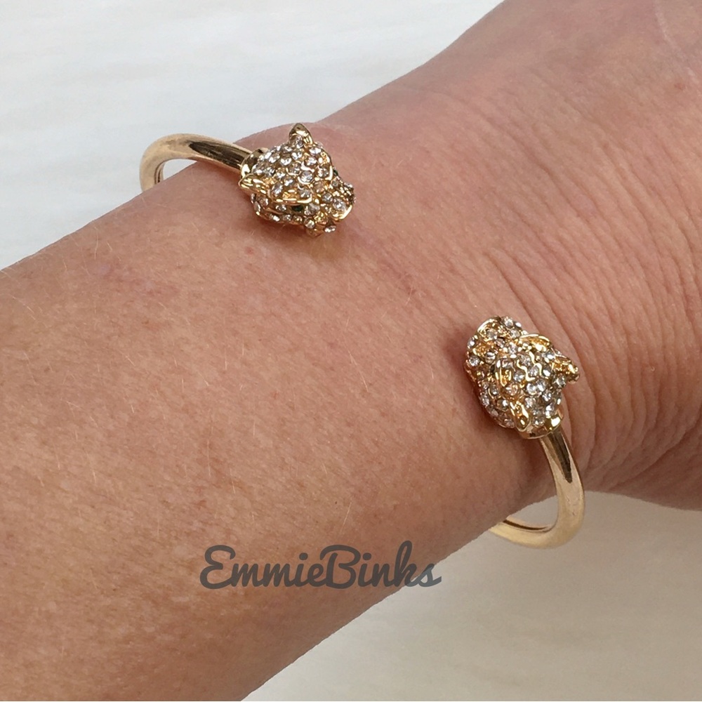 New Golden Dual Leopard Cuff Bangle Bracelet - Picture 13 of 16